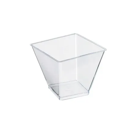 A wide square clear cup