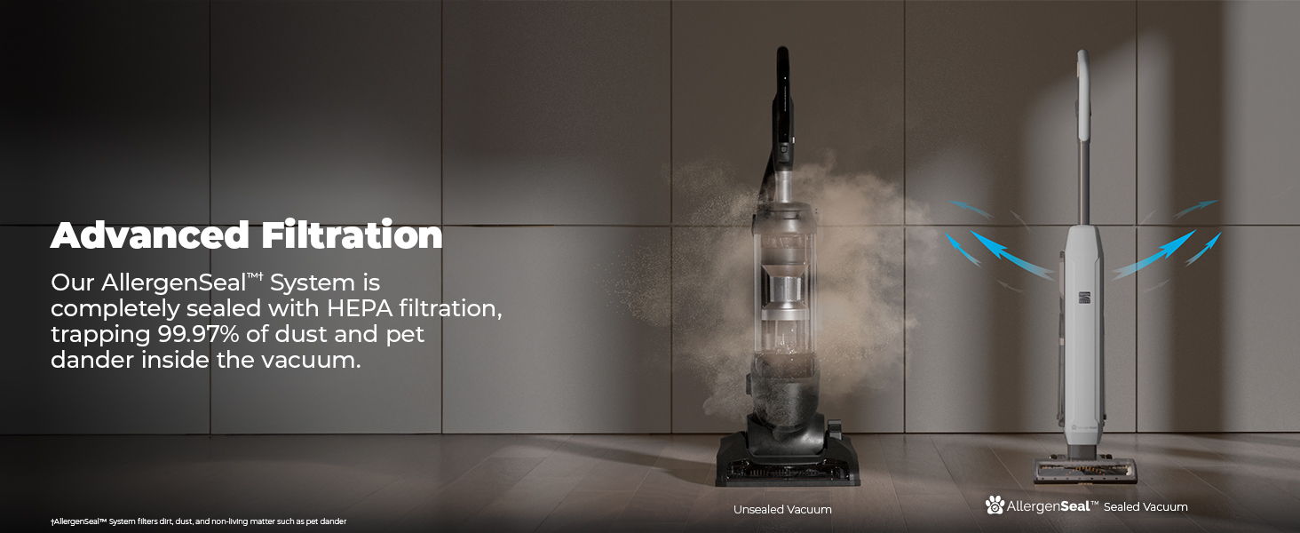 Advanced filtration vacuum cleaner demonstrating effective dust removal.