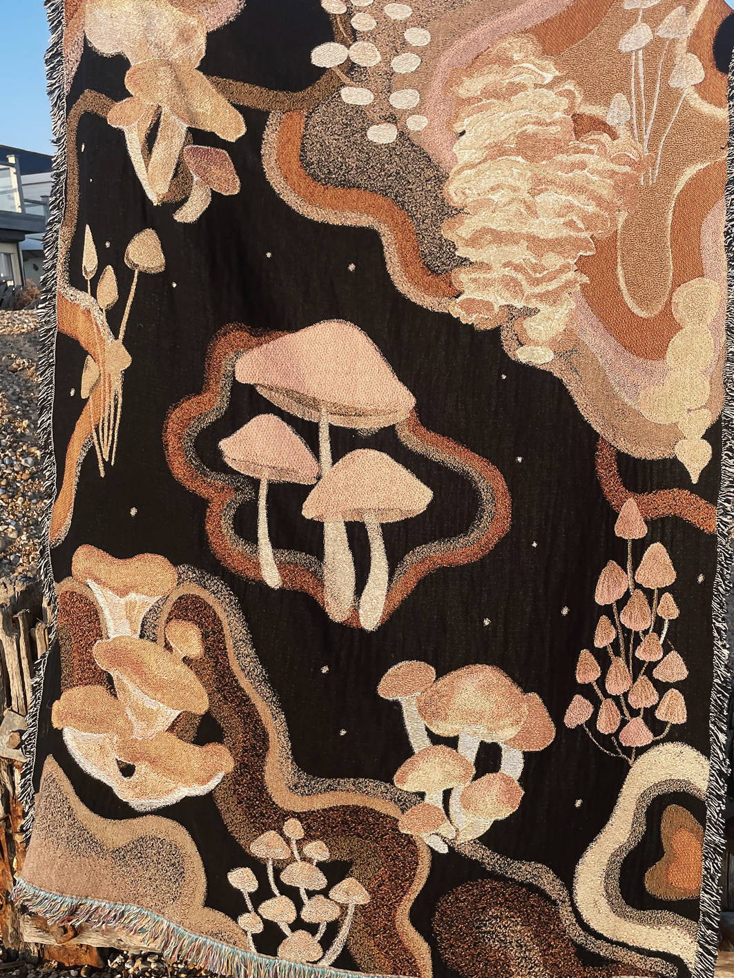 mushroom fungi blanket woven throw 