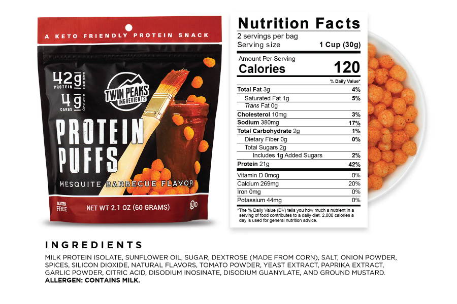 Mesquite BBQ Protein Puffs Bag and Nutrition Facts