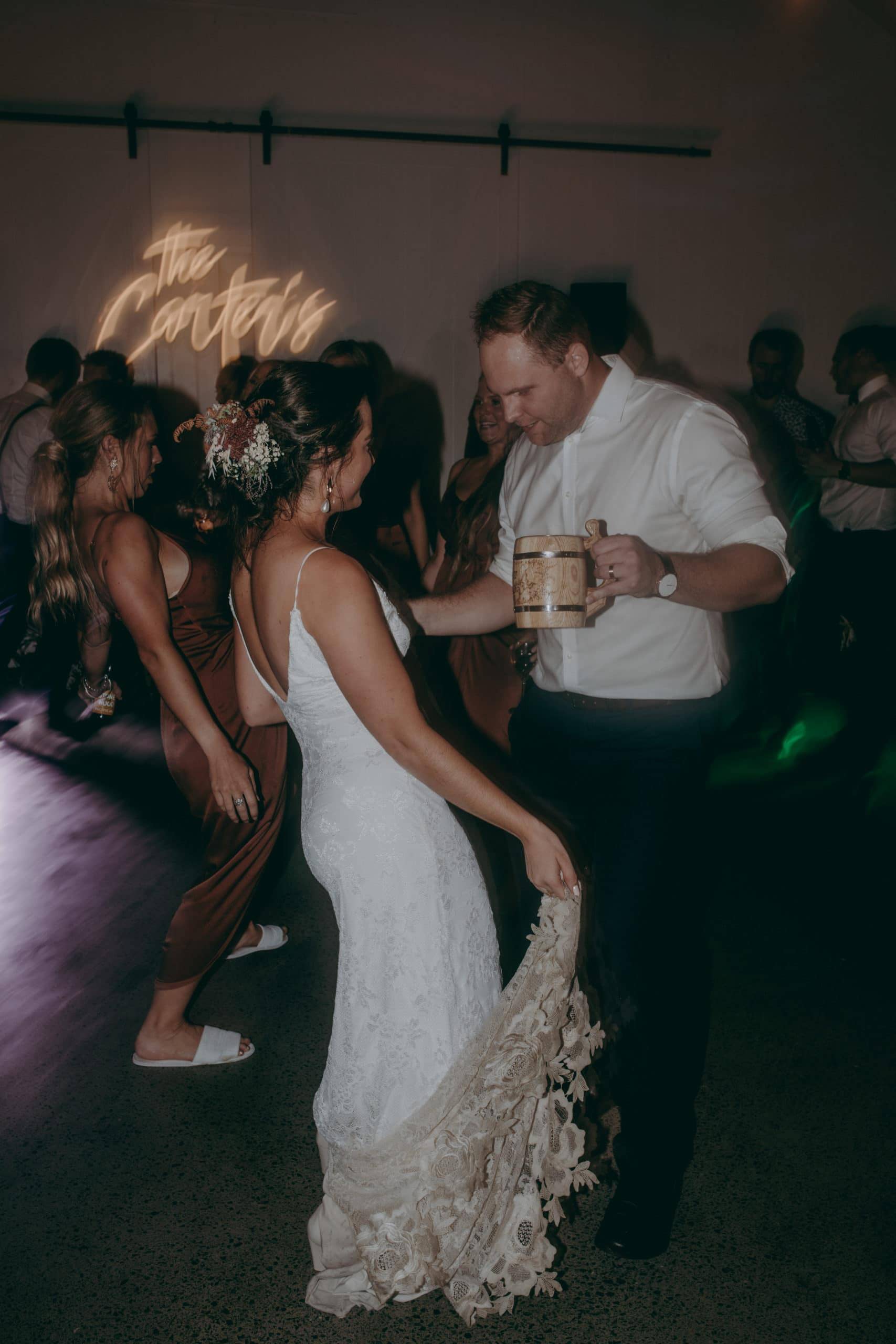 Bride and groom dancing at the wedding reception