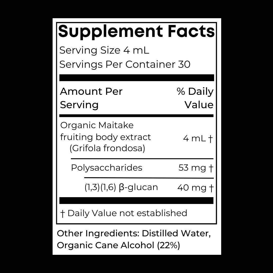 Birch Boys Maitake Tincture Supplement Facts Polysaccharides and Beta Glucan