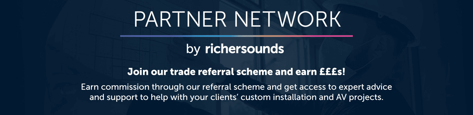 Text promoting the Richer Sounds partner network and referral program.