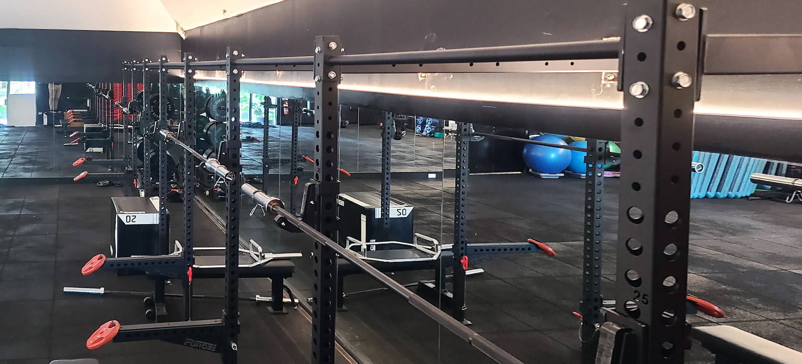  Commercial Gym Fit Out: Extensive array of power racks and weight benches in a modern, well-equipped facility.