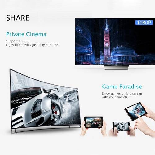 Wireless HDMI Receiver For Mobile Device Media Sharing, Wireless media streaming and casting