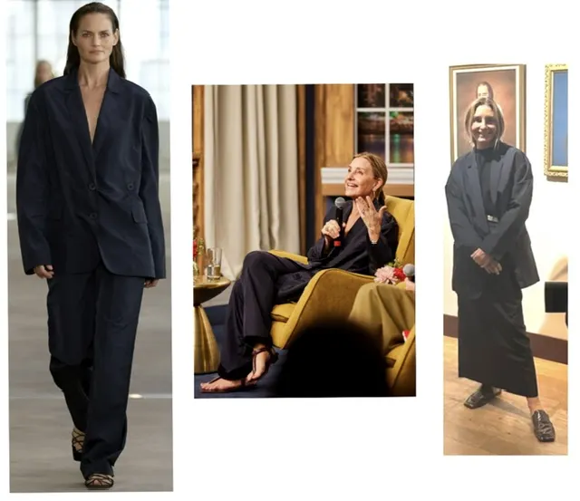 Three images of women in stylish black outfits.