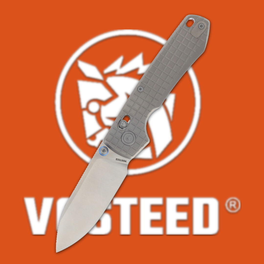 Knife on an orange background with the Vosteed logo.
