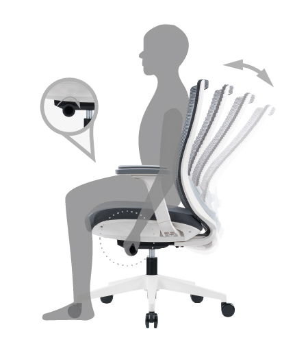 ofinto Ergo Studio | Backrest: To lock and unlock the backrest, turn the knob on the left side of the chair