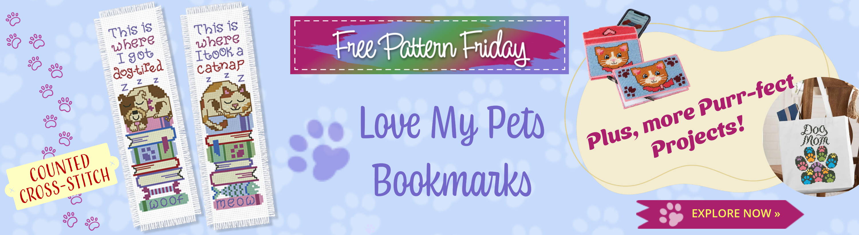 Free Pattern Friday! Love My Pets Bookmarks (Counted Cross-Stitch). Plus, more Purr-fect Projects to Explore! Images: pet-themed needleworkwork.