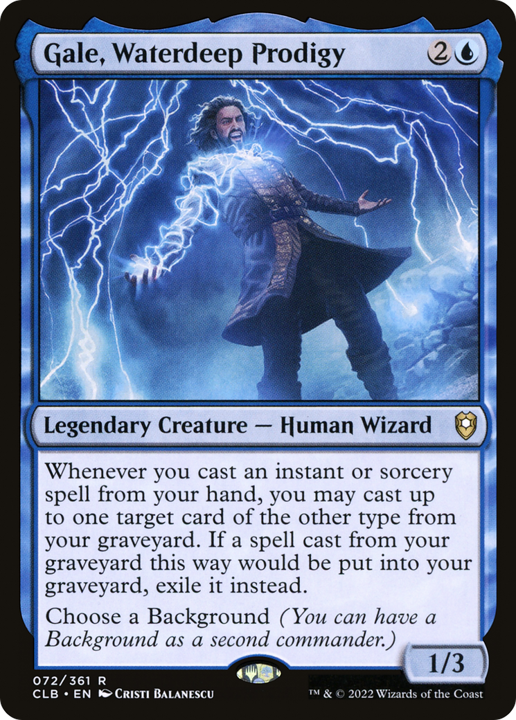 The MTG card for Gale, Waterdeep Prodigy.