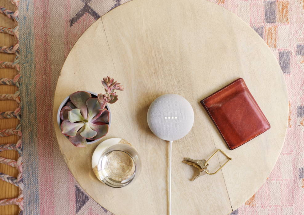 Nest Mini smart speaker on table