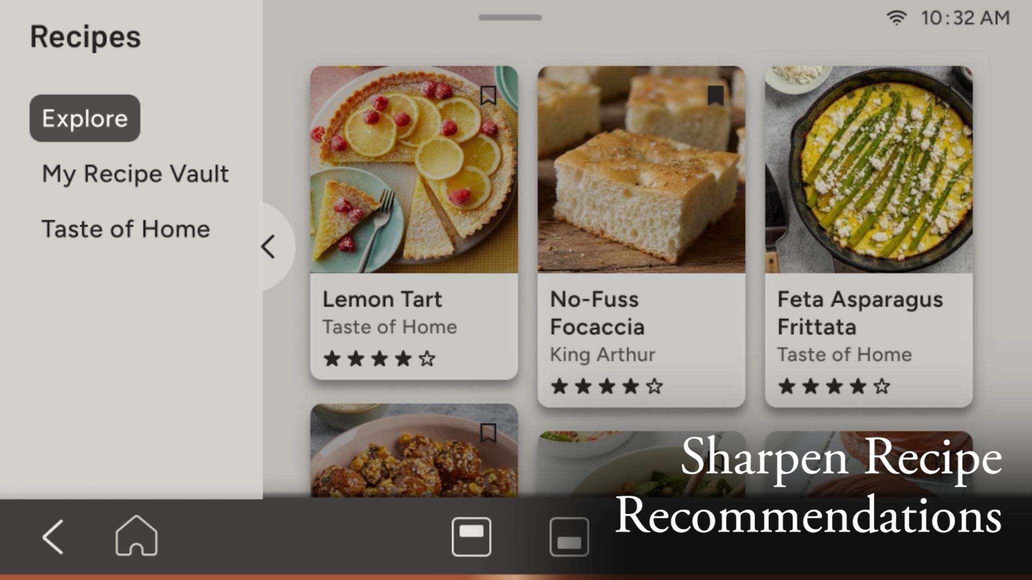 Recipe recommendations with various dishes displayed on a digital interface.