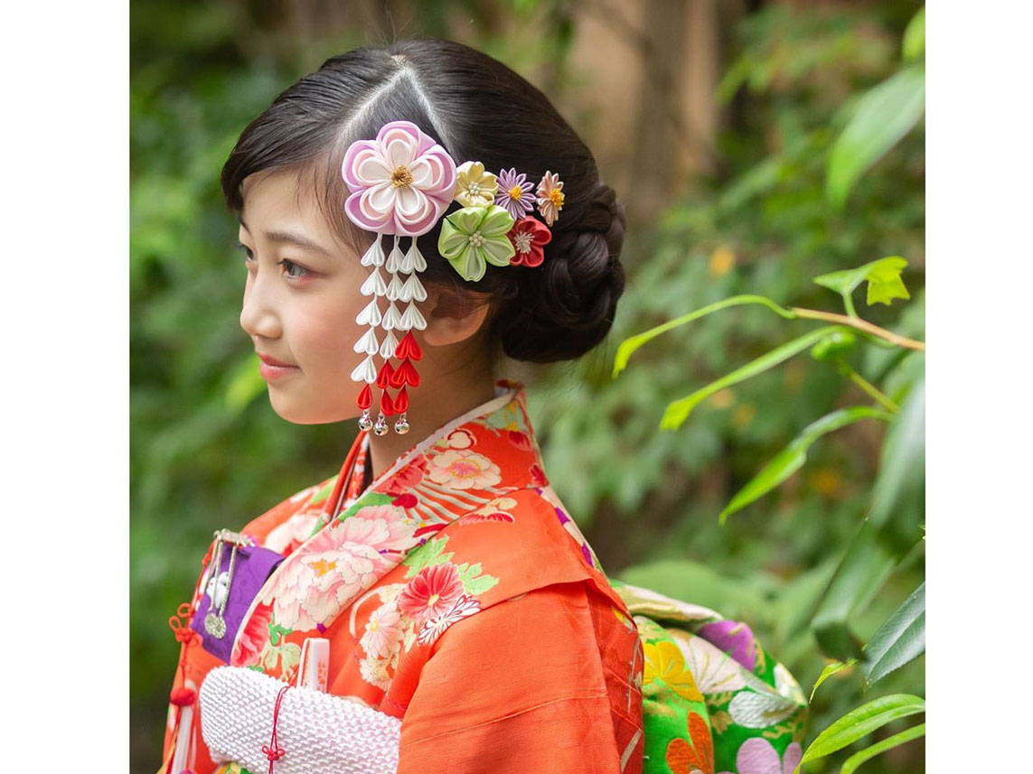 New Japan Kanzashi Hair Ornament Set Red Silk Flower  Kimono Maiko Free Shipping 
