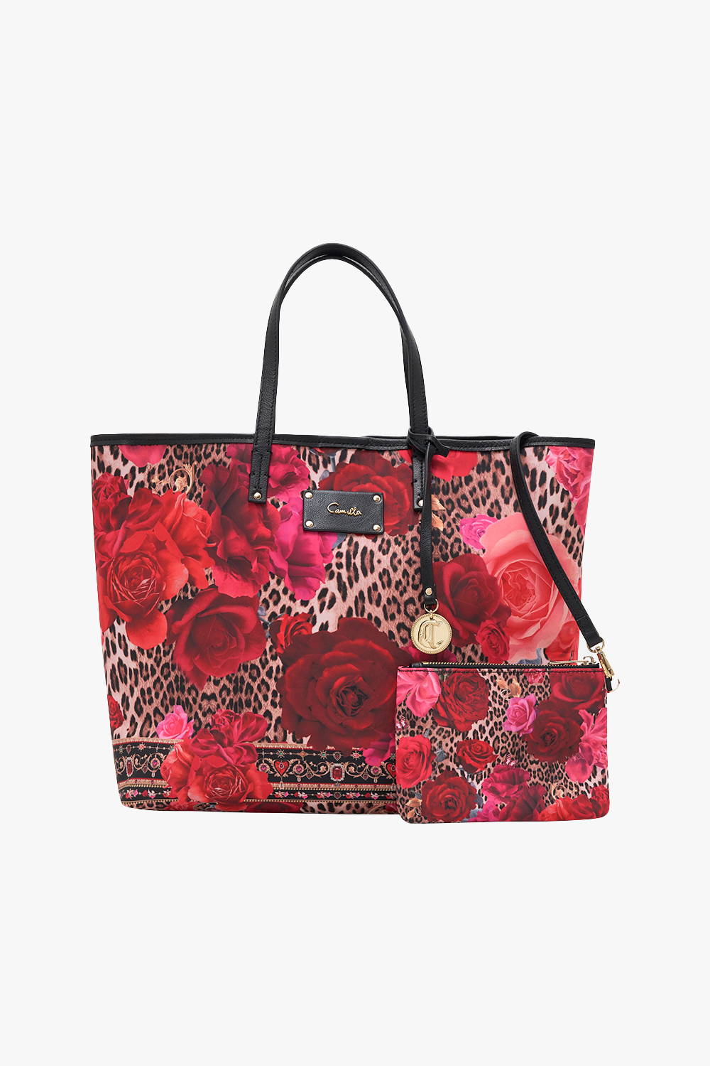 CAMILLA RED FLORAL PRINT TOTE BAG AND SMALL PURSE