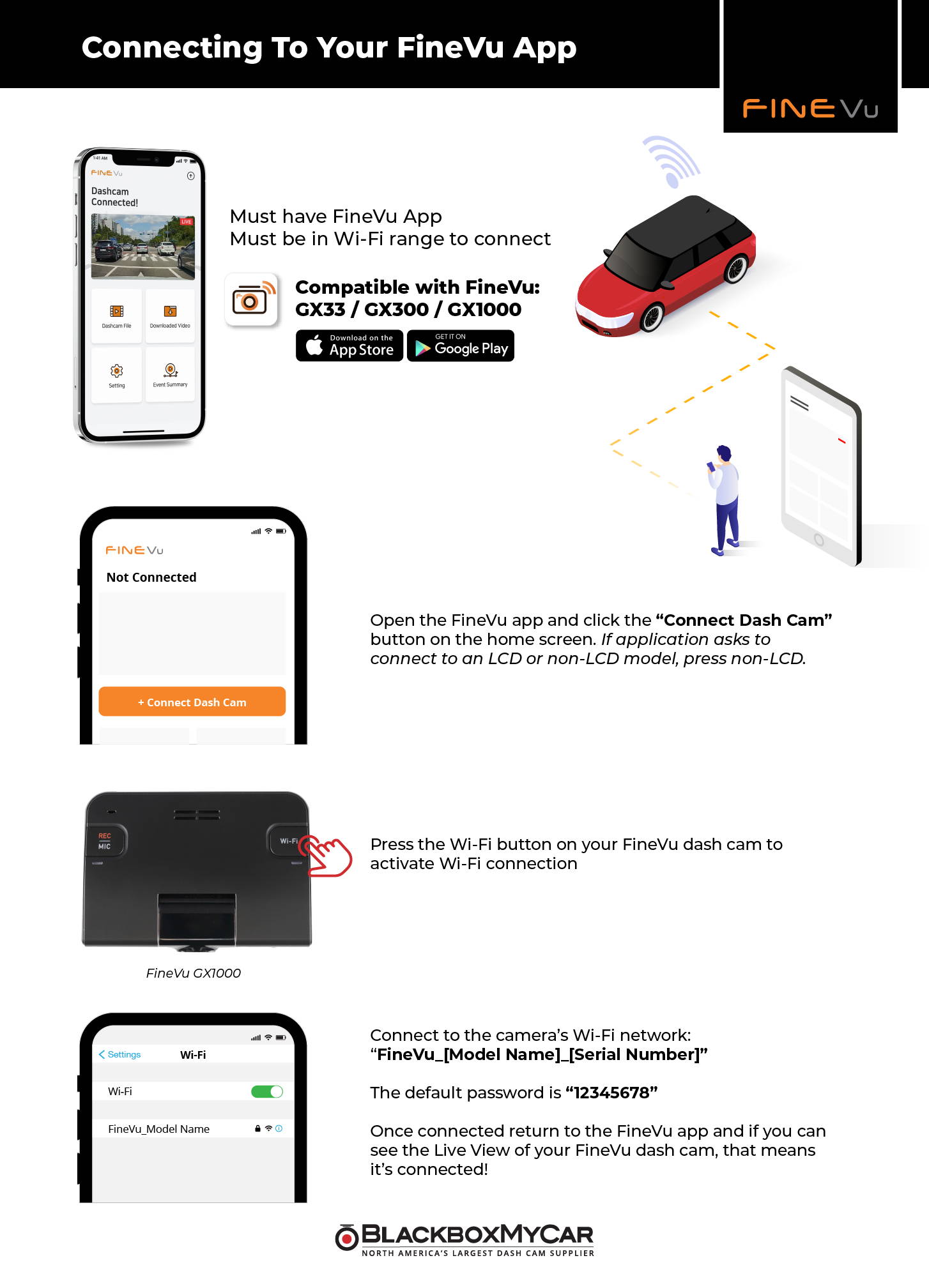Smart Dash Cam WiFi Mobile App - Connected Car Dash Cam with Mobile App, WiFi Connected Car Dash Cam Black / None
