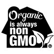 Organic is Non-GMO certification seal in shape of barn