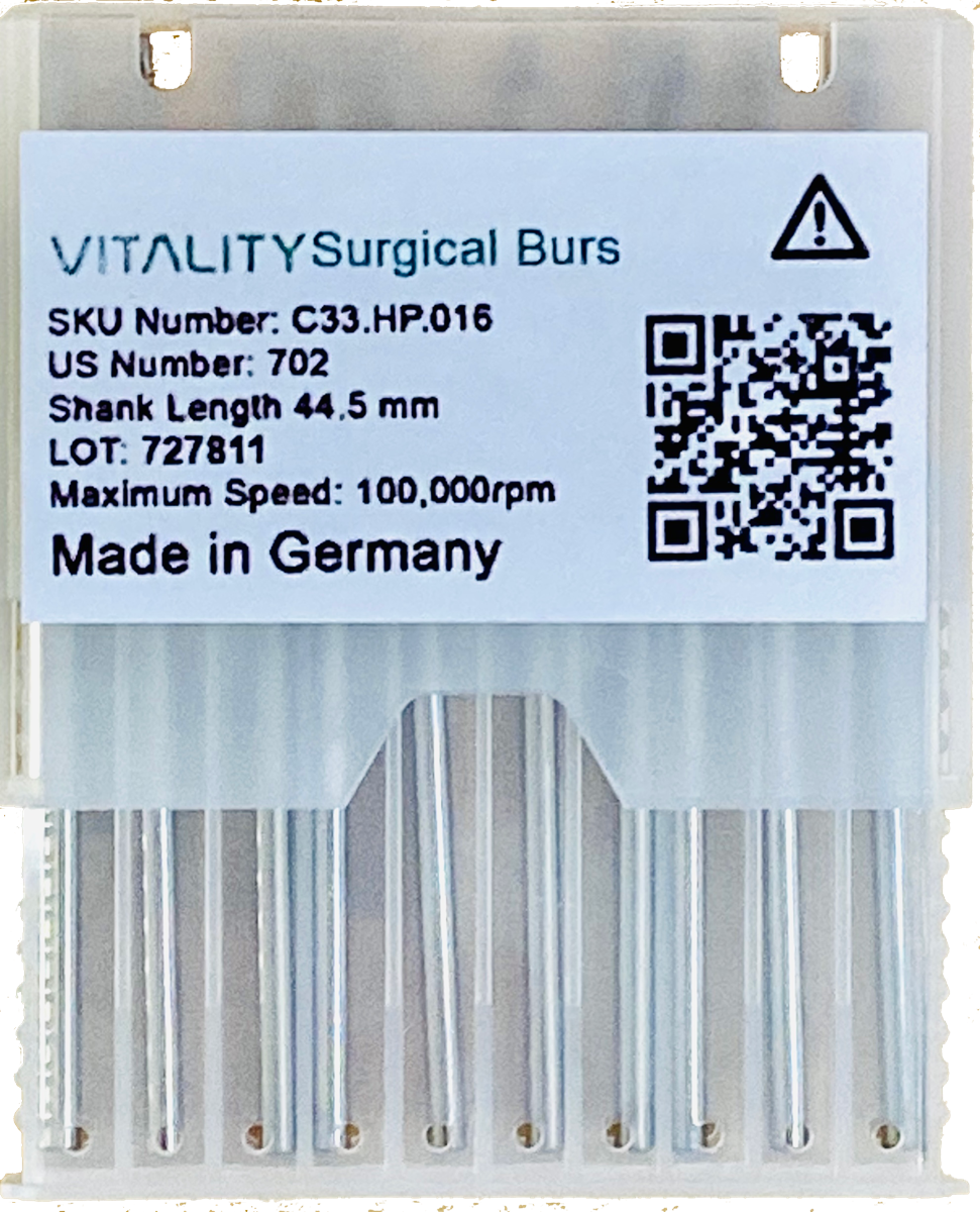 Vitality surgical burs product packaging