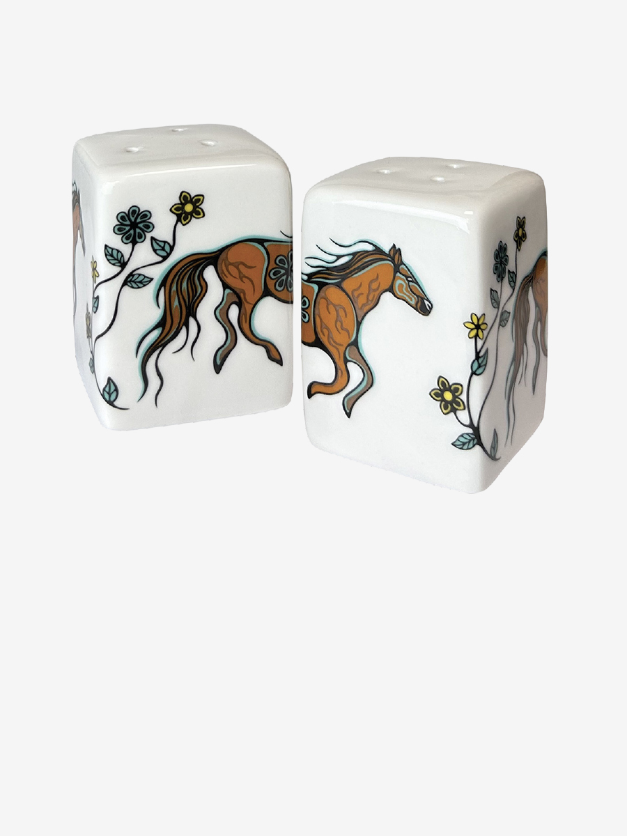 Horse (Bebezhigooganzhii) Salt and Pepper Shaker Set by Storm Angeconeb, Lac Seul First Nation, Ojibwe
