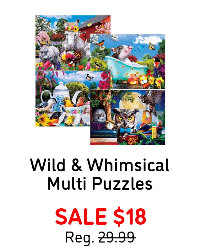 Wild & Whimsical Multi Puzzles (shown in image).