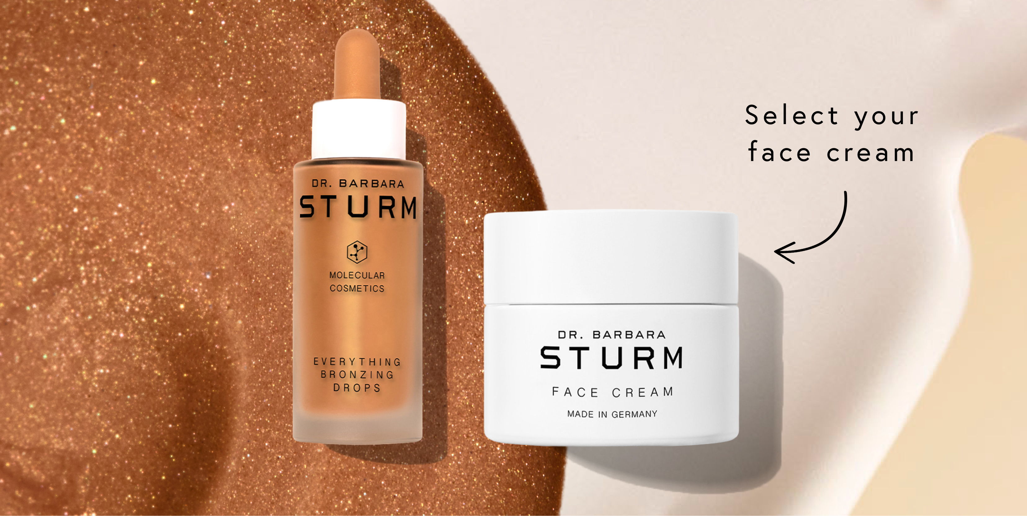 Face serum and cream displayed on a textured background.