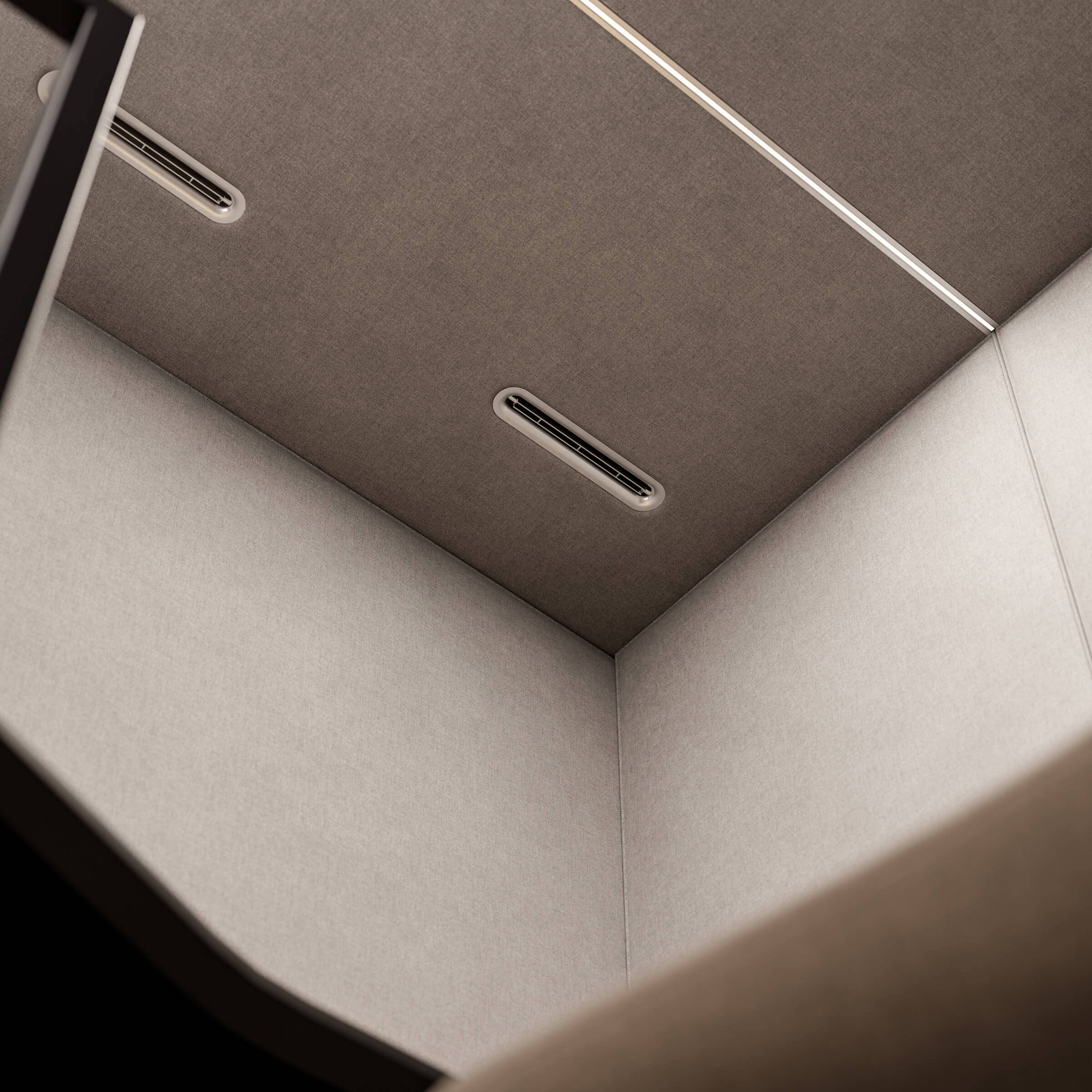 Ceiling vents for fresh, pleasant air in the Focus phone booth by ofinto