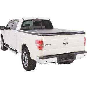 hard tonneau cover on white ford truck