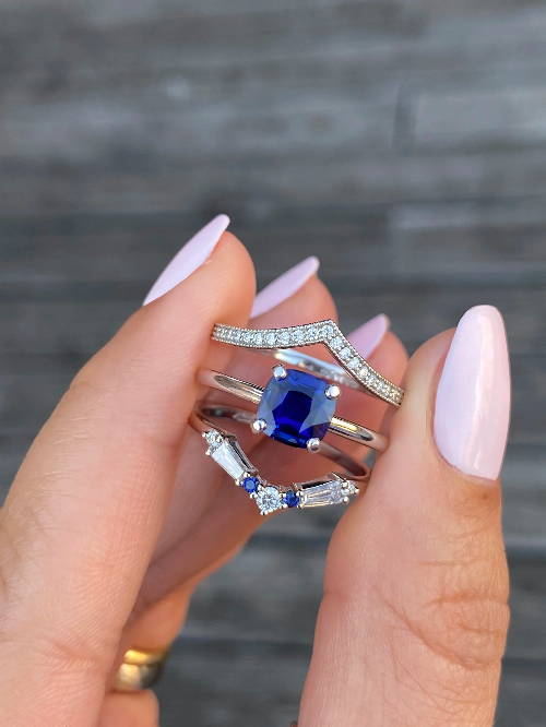 sapphire four prong ring stack