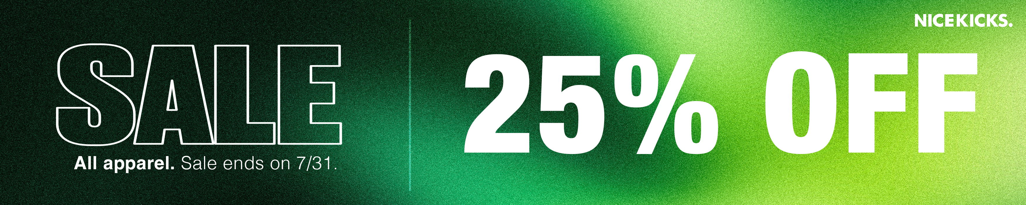 Sale banner offering 25% off on all items.