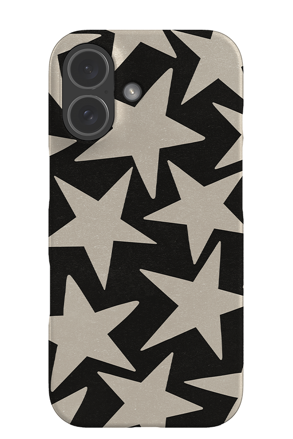 Phone case with a black background and large beige stars 