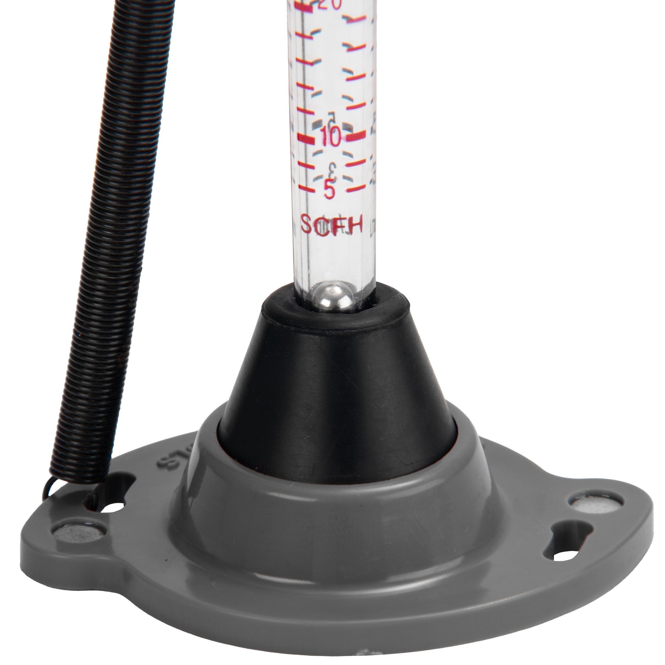 Gray base with a measuring tube and scale for liquid measurements.