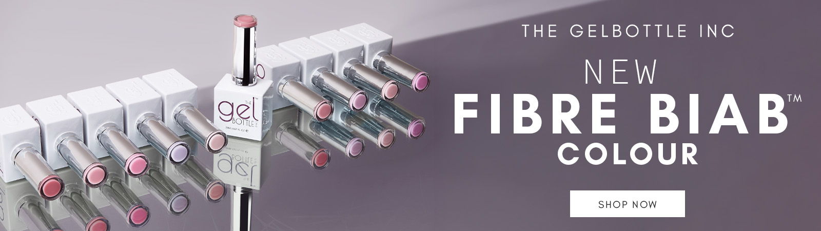 New Fibre BIAB colour products displayed on a grey background.