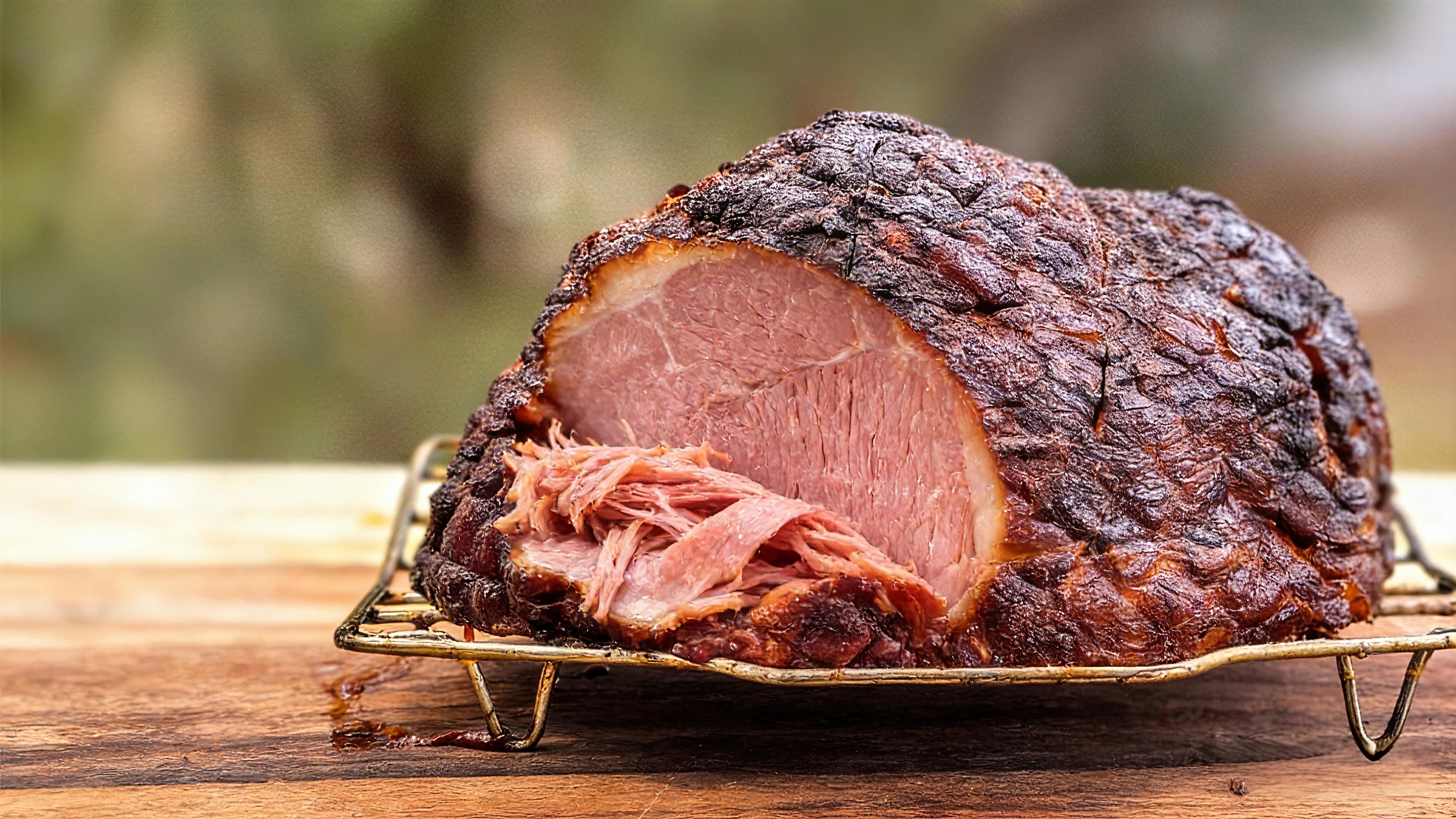 Sweet ham, honey-glazed ham, slow-roasted at night, low-temperature slow-smoked, wrapped and braised, communal dining smoked main course