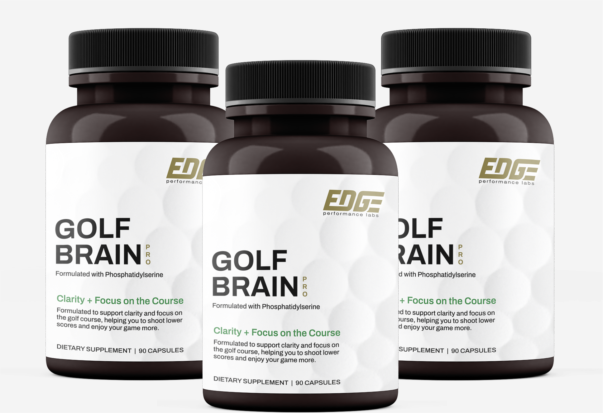 Three bottles of Golf Brain Pro