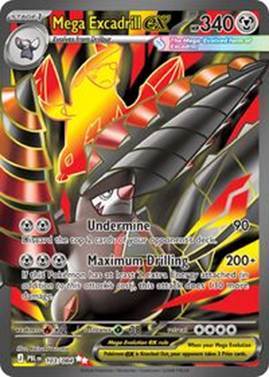 Mega Excadrill card featuring attacks Undermine and Maximum Drilling with stats.