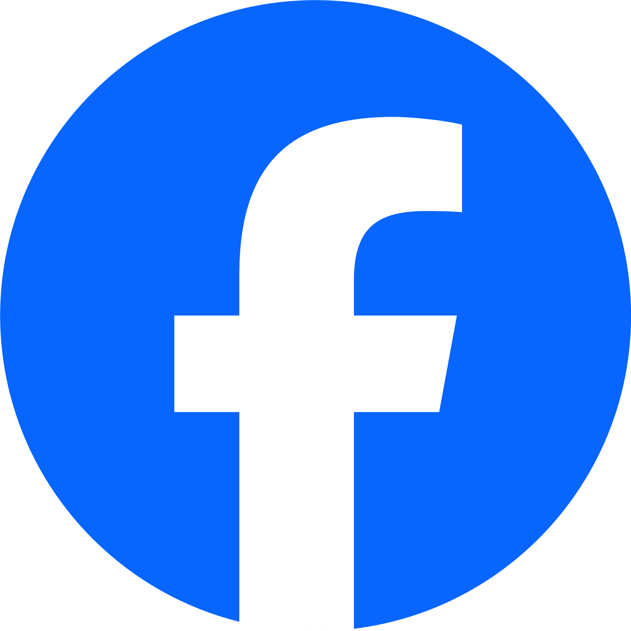 Facebook logo in blue circle.