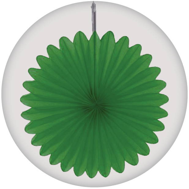 Image of hanging green paper fan decoration. Shop all green decorations.