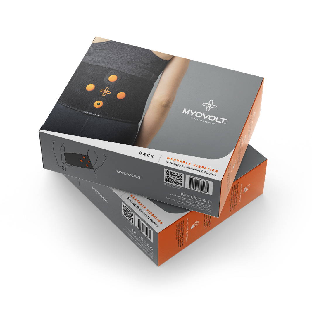 Myovolt vibration therapy sports brace relieves soreness, stiffness and tension for lower back pain. Localized vibration promotes circulation and reduces pain from overuse injury and repetitive strain.