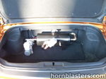 Trunk black air tank silver compressor pressure gauge carpeted install Nick's 2005 Nissan 350Z Conductor's Special 232 onboard air system gallery photo 4