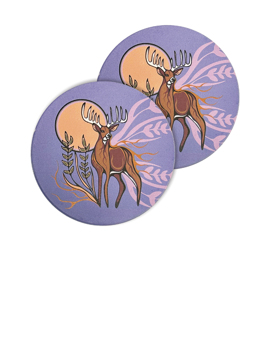 Deer (Waawaashkeshi) Ceramic Coasters by Storm Angeconeb, Lac Seul First Nation, Ojibwe