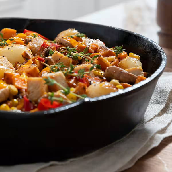 close up of leftover turkey hash