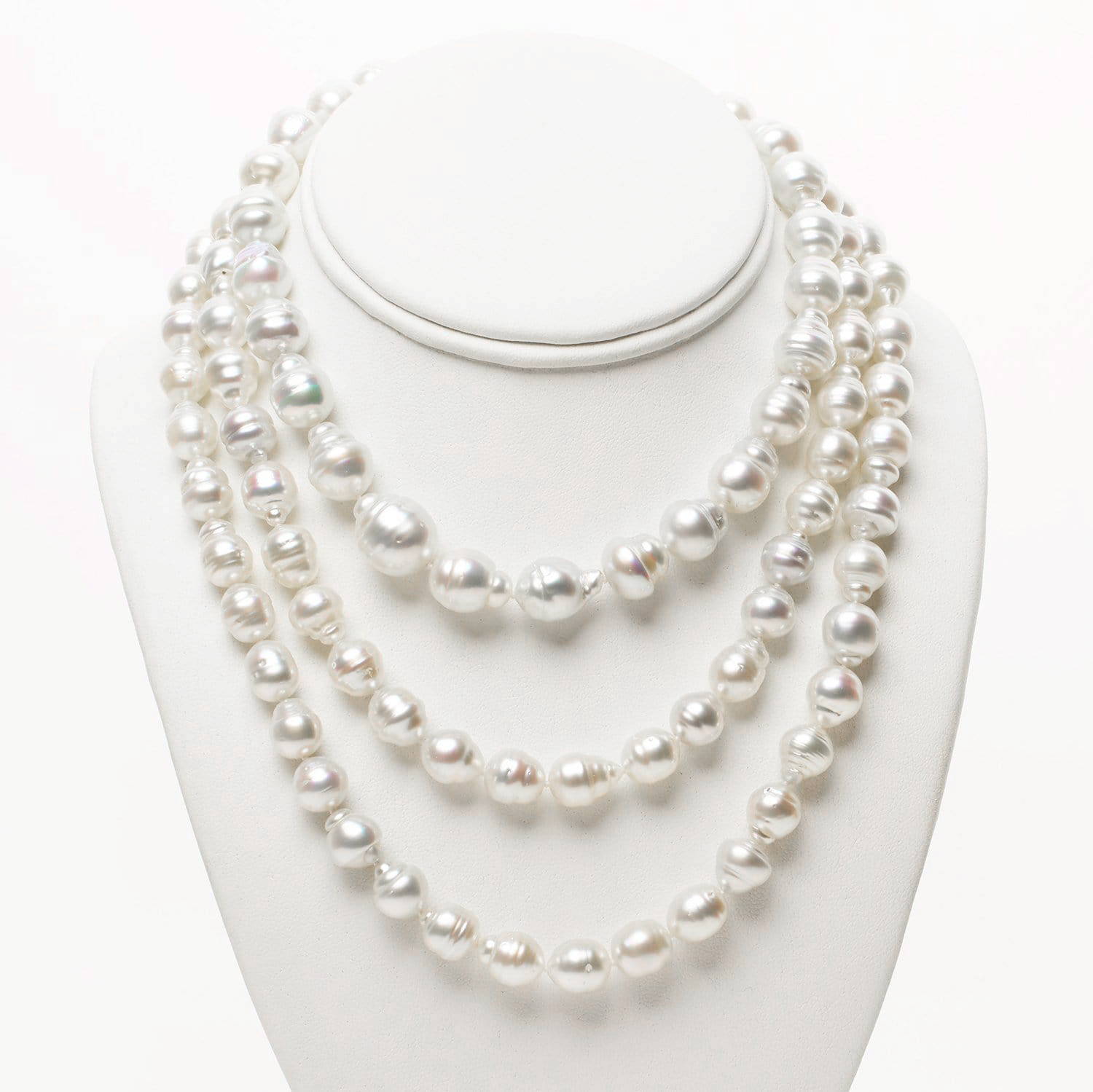 White South  Sea Baroque Pearl Necklaces on Jewelry Bust