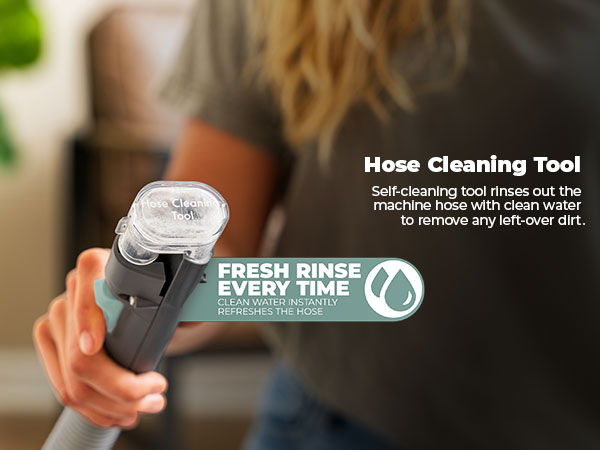 Hose cleaning tool for rinsing dirt from the machine hose.