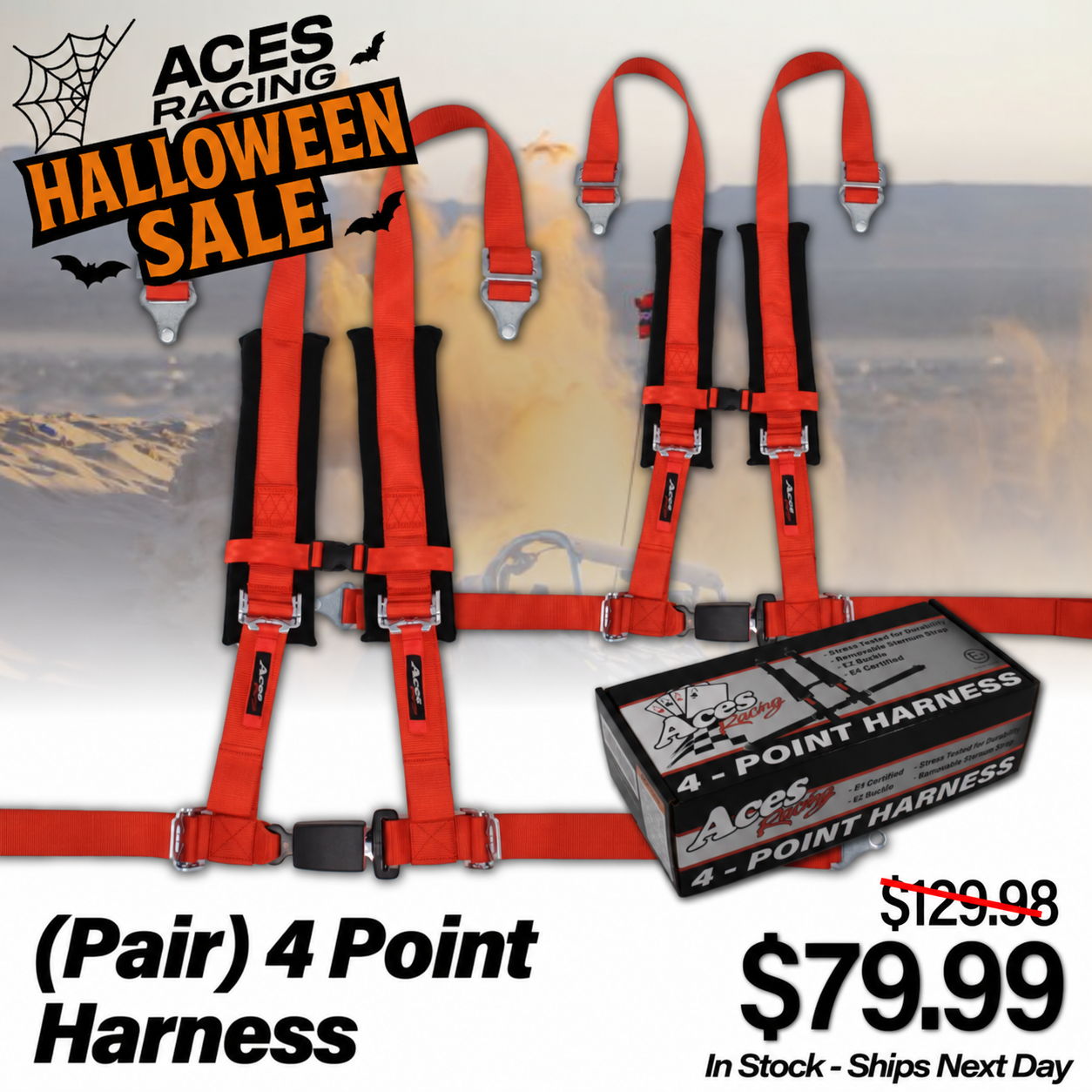 Red 4 point harness for sale with pricing details.