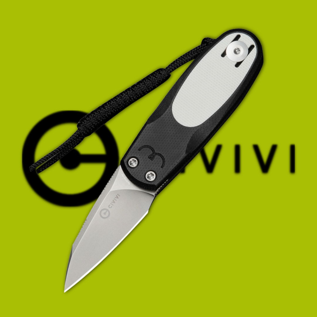 Folding knife on a green background with the logo 