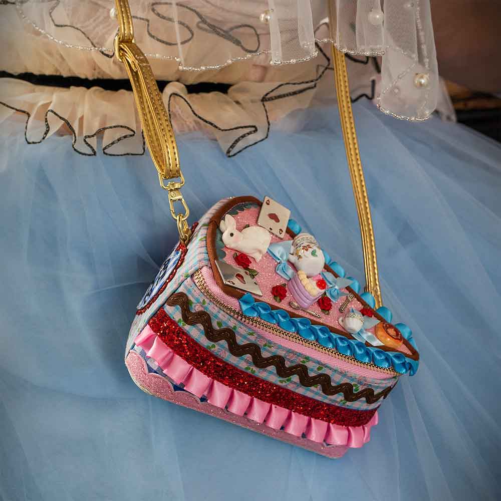Close up of a bag in a shape of a slice of cake
