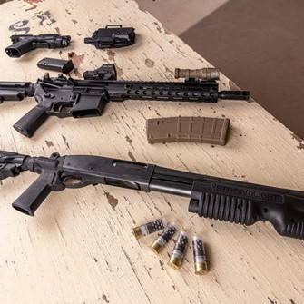 Options for home defense weapons - pistol, carbine, and shotgun 