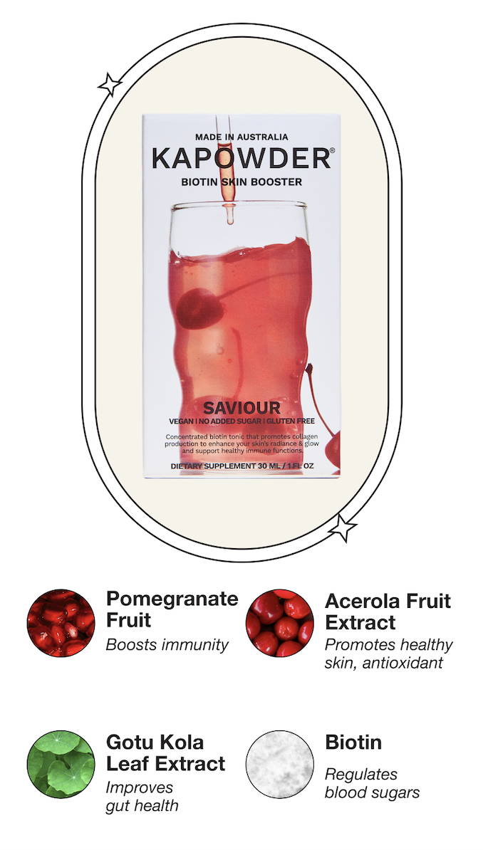 Hero ingredients: Pomegranate fruit (boosts immunity), acerola fruit (promotes healthy skin with antioxidants), gotu kola leaf extract (improves gut health), biotin (regulates blood sugars)