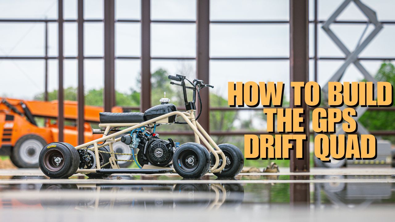 A drift quad with a guide title in a warehouse setting.