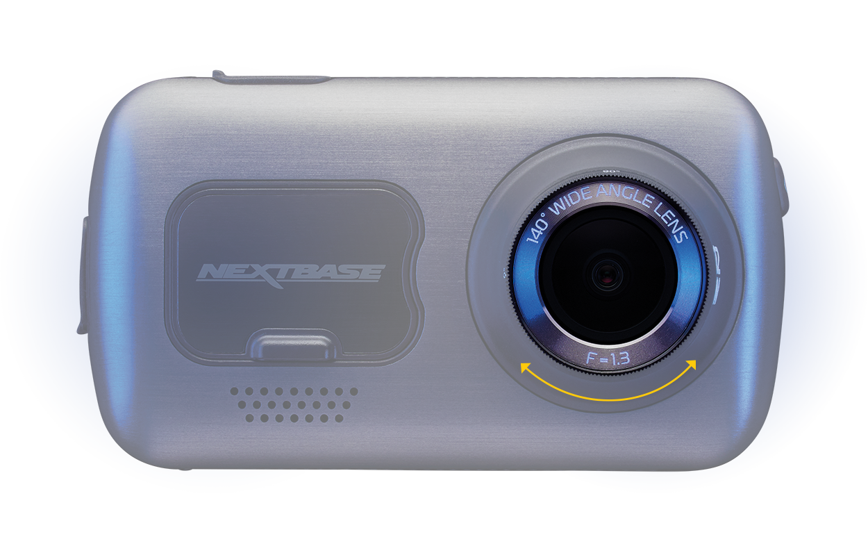A compact camera with a circular lens and a blue accent.