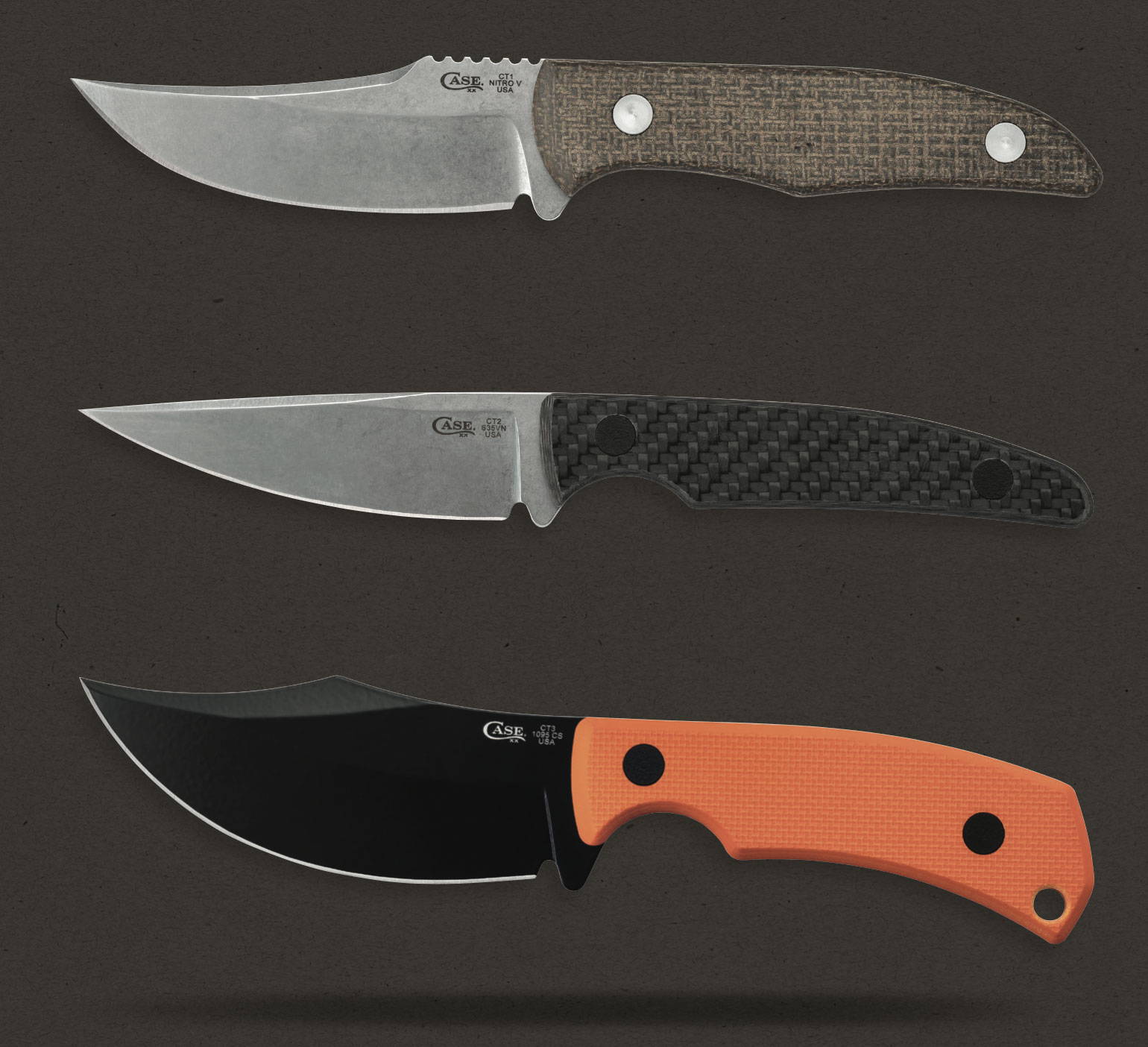 Three versions of Chris Taylor knives.